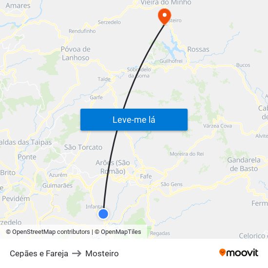 Cepães e Fareja to Mosteiro map