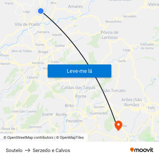 Soutelo to Serzedo e Calvos map
