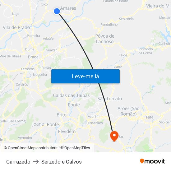 Carrazedo to Serzedo e Calvos map