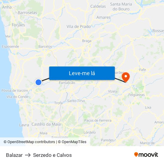 Balazar to Serzedo e Calvos map