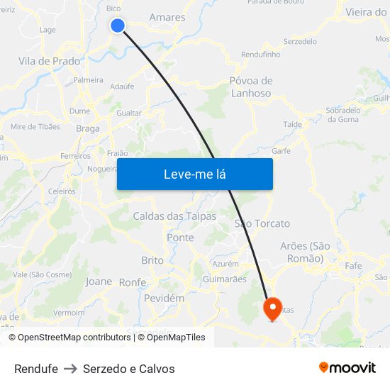 Rendufe to Serzedo e Calvos map