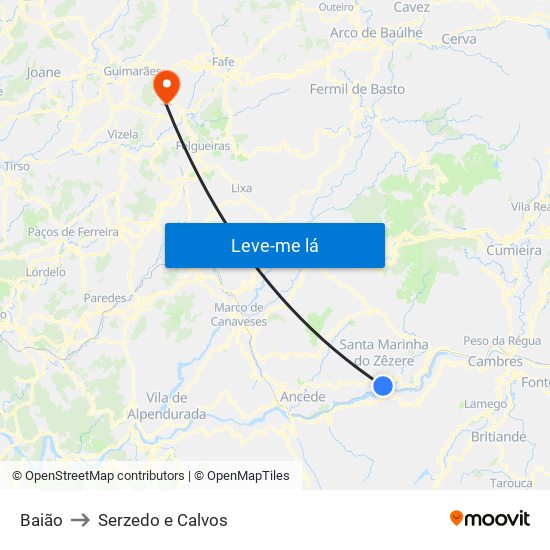 Baião to Serzedo e Calvos map