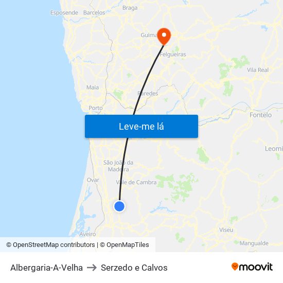 Albergaria-A-Velha to Serzedo e Calvos map