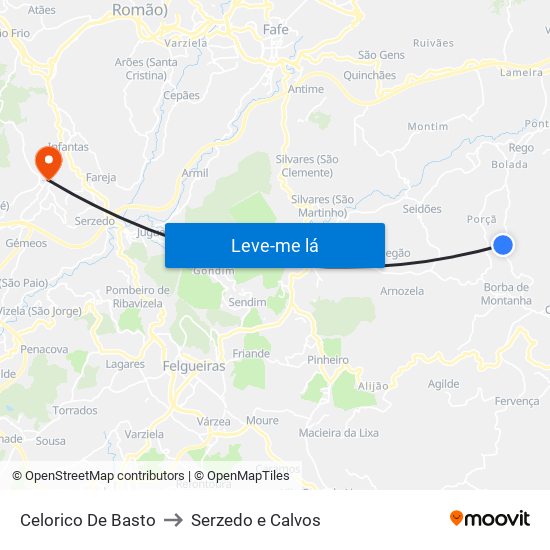 Celorico De Basto to Serzedo e Calvos map