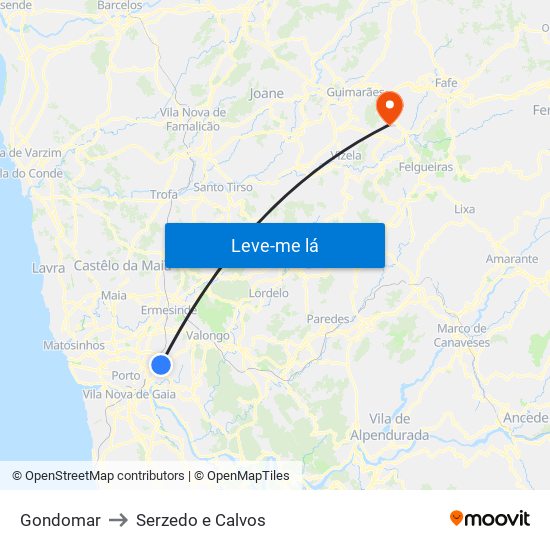 Gondomar to Serzedo e Calvos map