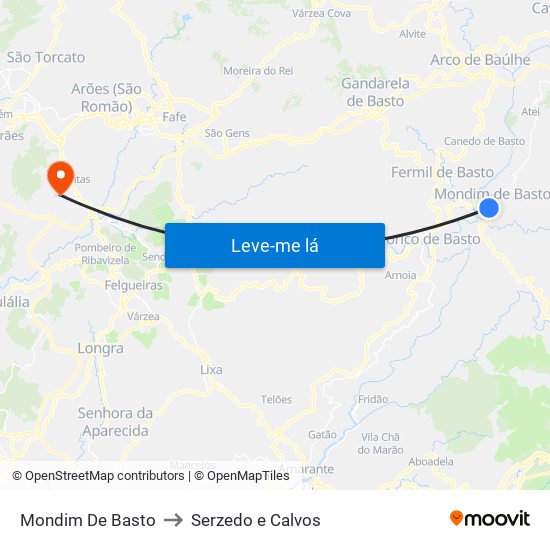 Mondim De Basto to Serzedo e Calvos map