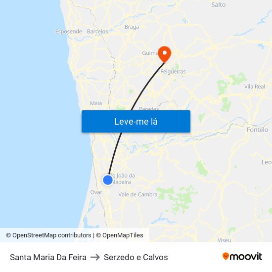 Santa Maria Da Feira to Serzedo e Calvos map