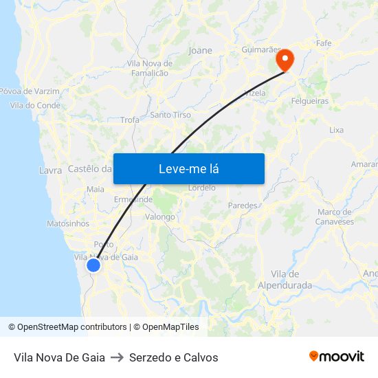 Vila Nova De Gaia to Serzedo e Calvos map