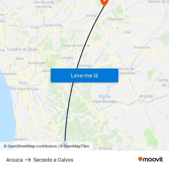 Arouca to Serzedo e Calvos map