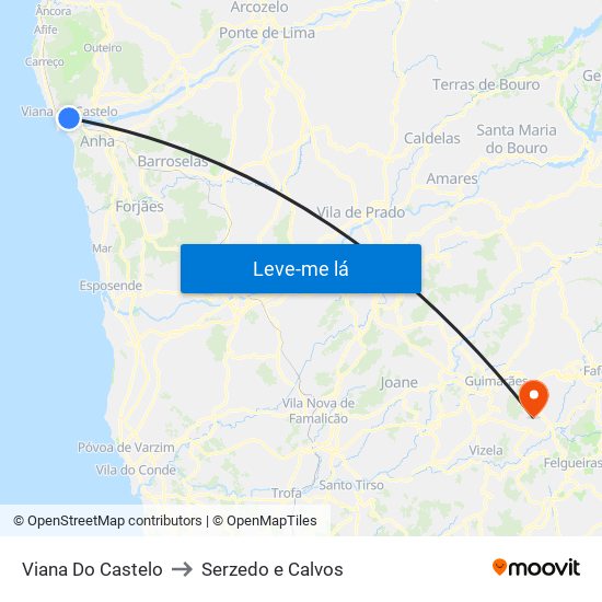 Viana Do Castelo to Serzedo e Calvos map