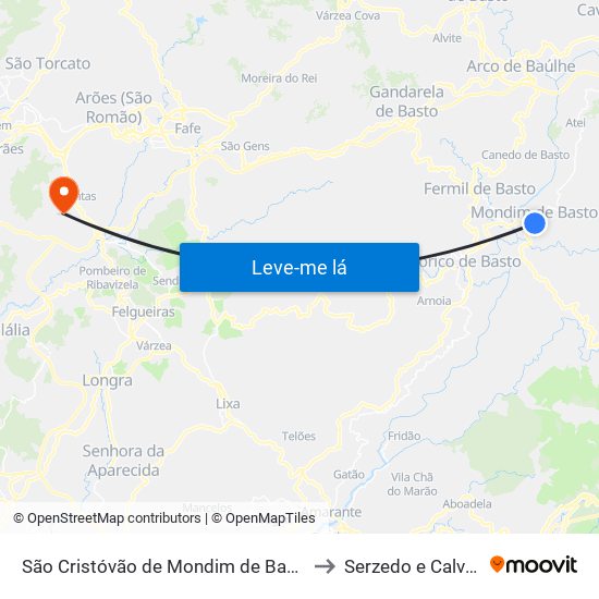 São Cristóvão de Mondim de Basto to Serzedo e Calvos map