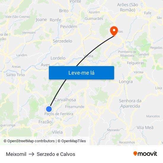 Meixomil to Serzedo e Calvos map