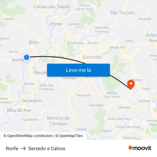 Ronfe to Serzedo e Calvos map