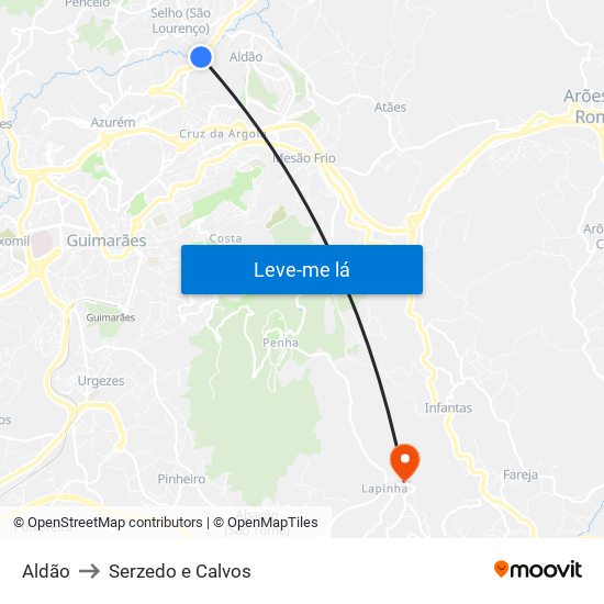 Aldão to Serzedo e Calvos map