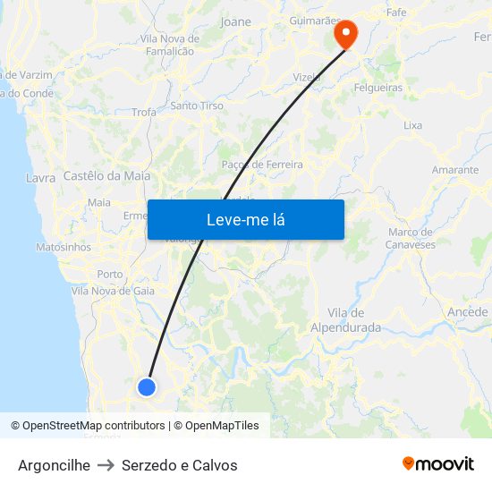 Argoncilhe to Serzedo e Calvos map