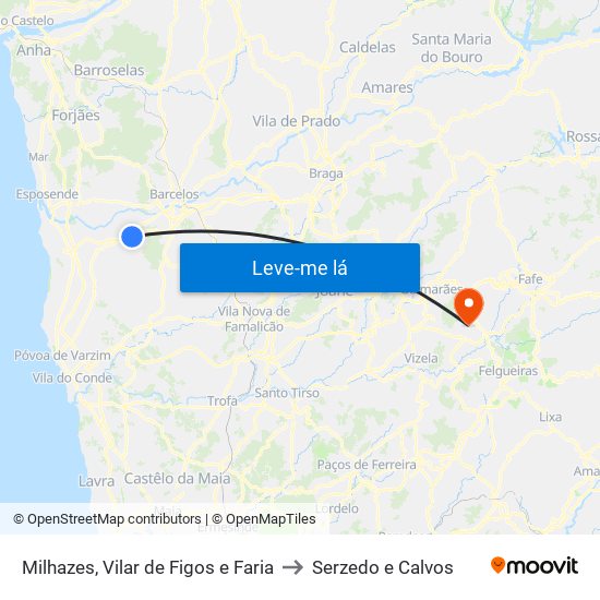 Milhazes, Vilar de Figos e Faria to Serzedo e Calvos map