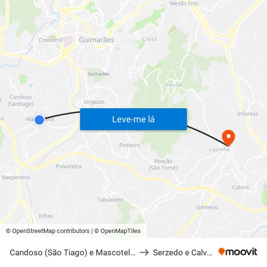 Candoso (São Tiago) e Mascotelos to Serzedo e Calvos map