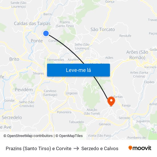 Prazins (Santo Tirso) e Corvite to Serzedo e Calvos map