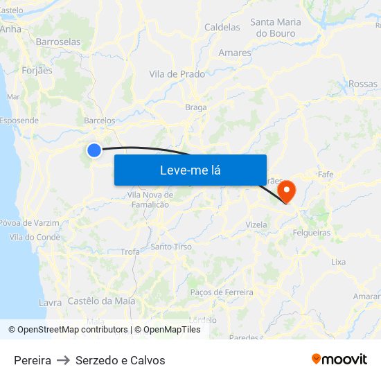 Pereira to Serzedo e Calvos map