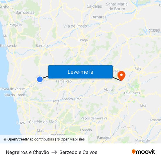 Negreiros e Chavão to Serzedo e Calvos map