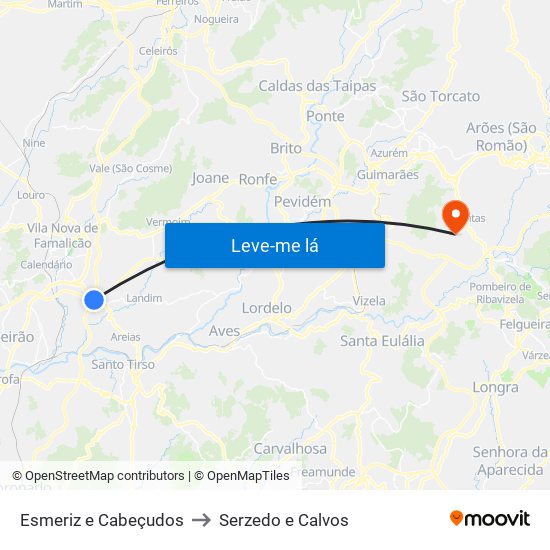 Esmeriz e Cabeçudos to Serzedo e Calvos map