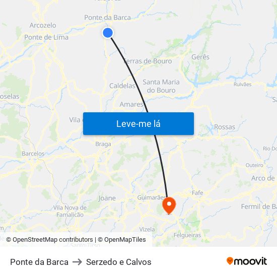 Ponte da Barca to Serzedo e Calvos map