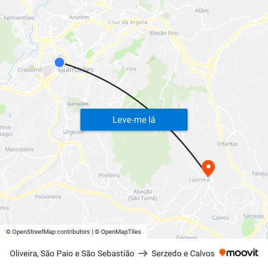 Oliveira, São Paio e São Sebastião to Serzedo e Calvos map