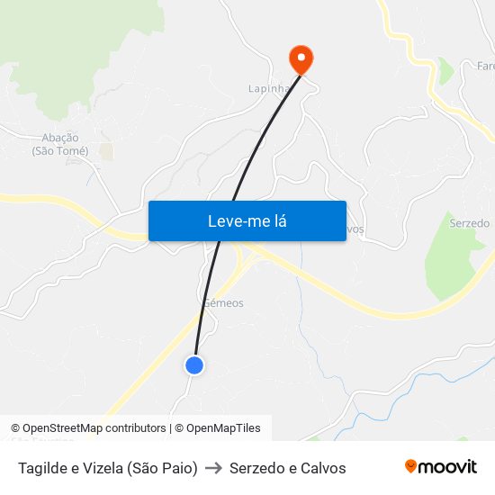 Tagilde e Vizela (São Paio) to Serzedo e Calvos map