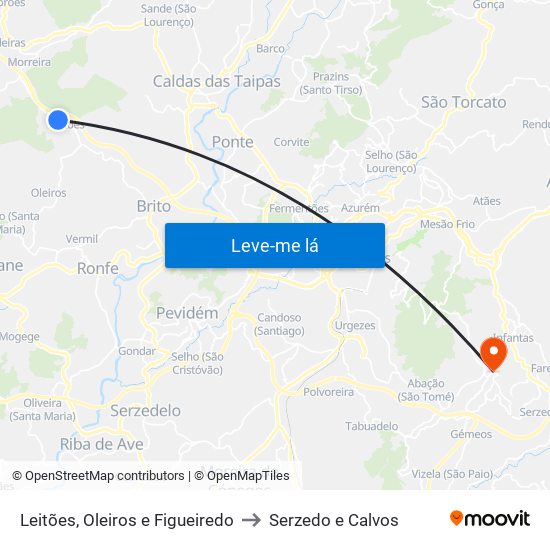 Leitões, Oleiros e Figueiredo to Serzedo e Calvos map