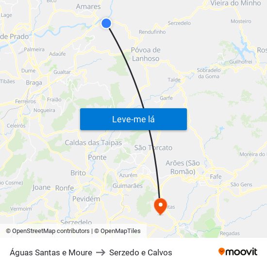 Águas Santas e Moure to Serzedo e Calvos map