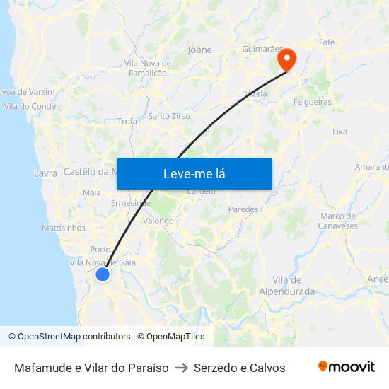 Mafamude e Vilar do Paraíso to Serzedo e Calvos map