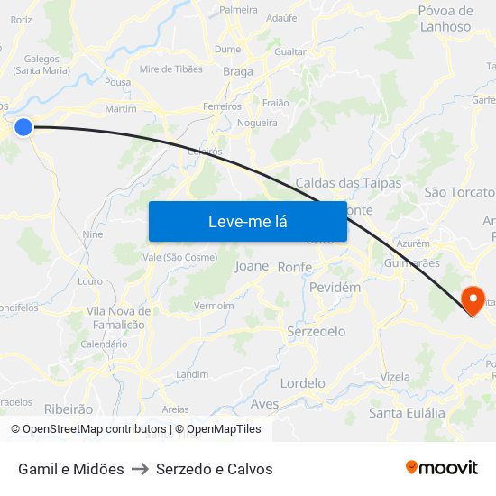 Gamil e Midões to Serzedo e Calvos map