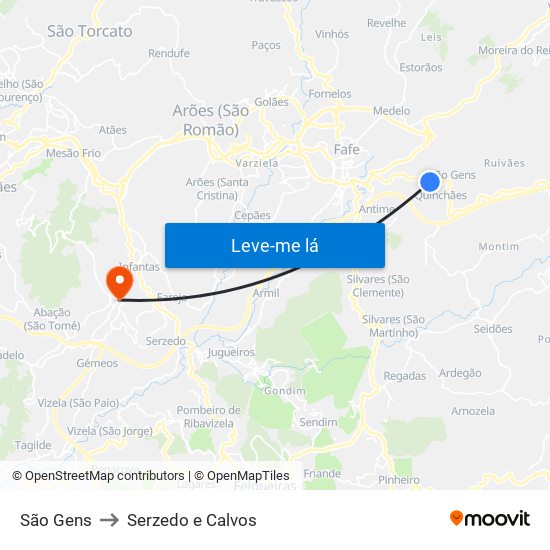 São Gens to Serzedo e Calvos map
