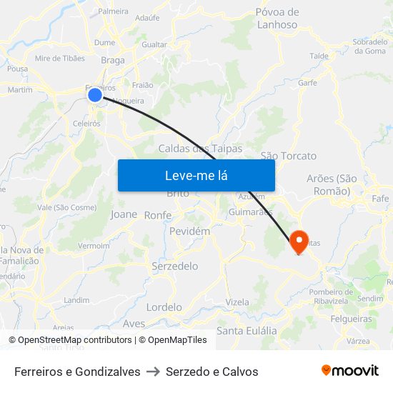 Ferreiros e Gondizalves to Serzedo e Calvos map