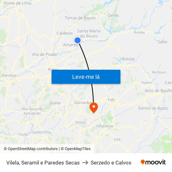 Vilela, Seramil e Paredes Secas to Serzedo e Calvos map
