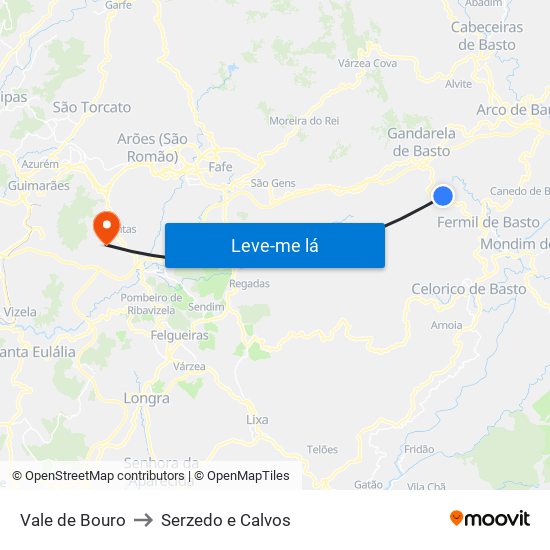 Vale de Bouro to Serzedo e Calvos map