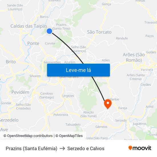 Prazins (Santa Eufémia) to Serzedo e Calvos map