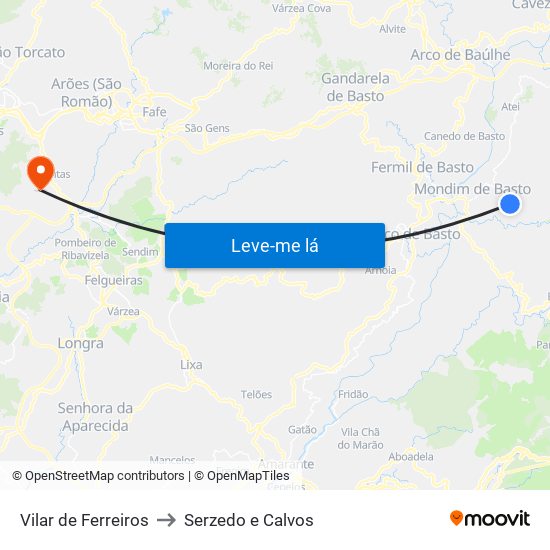 Vilar de Ferreiros to Serzedo e Calvos map