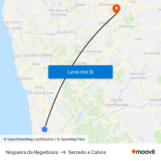 Nogueira da Regedoura to Serzedo e Calvos map