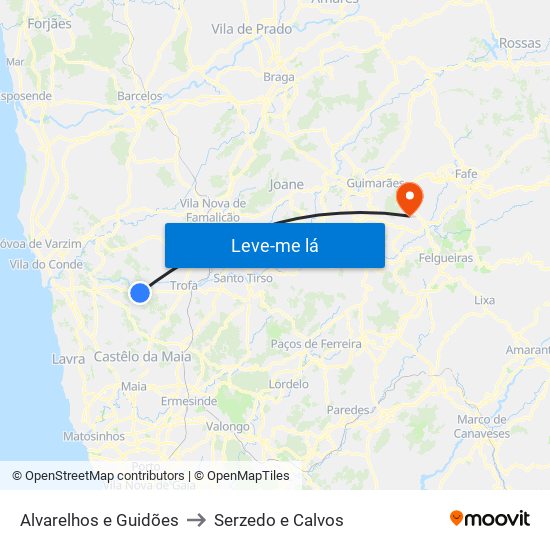 Alvarelhos e Guidões to Serzedo e Calvos map