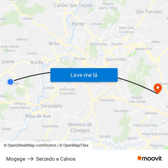 Mogege to Serzedo e Calvos map