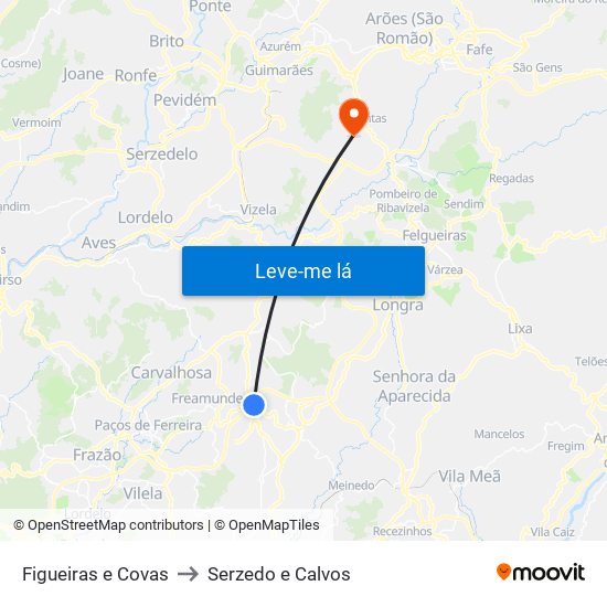 Figueiras e Covas to Serzedo e Calvos map