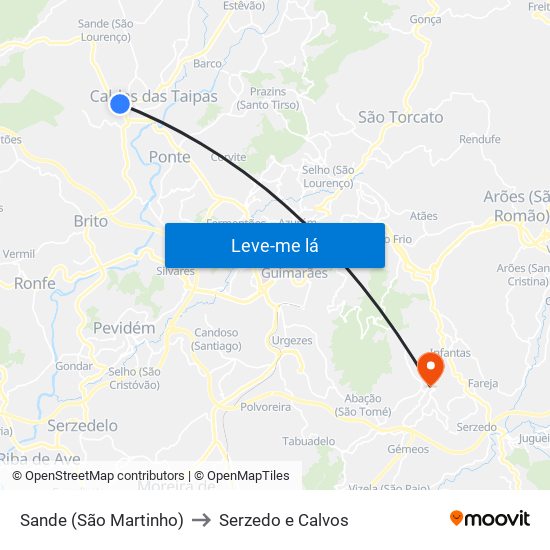 Sande (São Martinho) to Serzedo e Calvos map