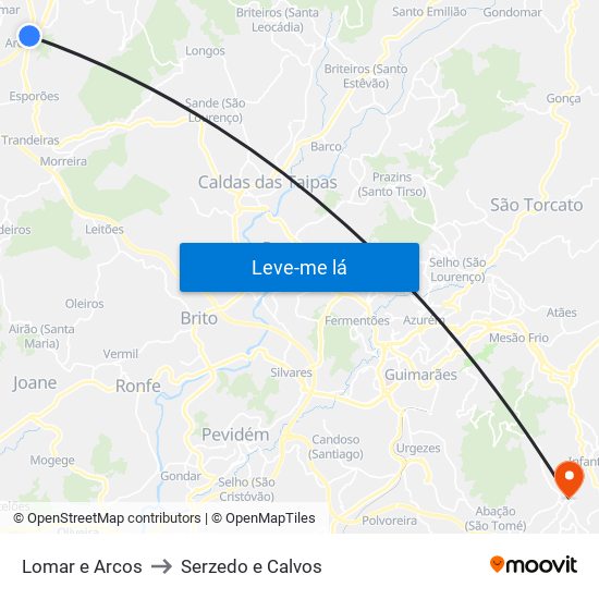 Lomar e Arcos to Serzedo e Calvos map