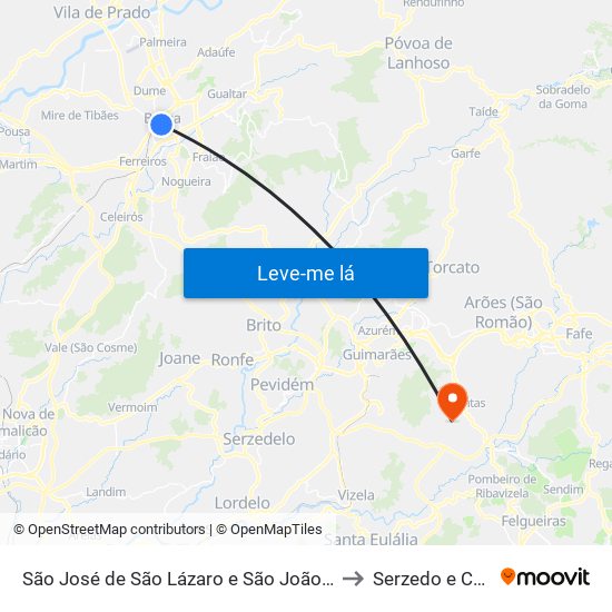 São José de São Lázaro e São João do Souto to Serzedo e Calvos map