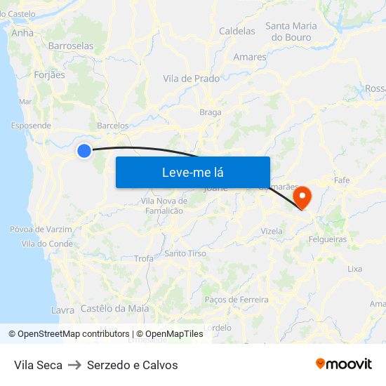 Vila Seca to Serzedo e Calvos map