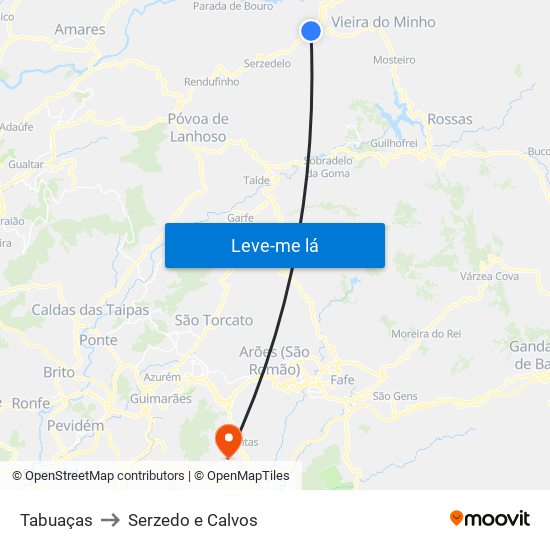 Tabuaças to Serzedo e Calvos map