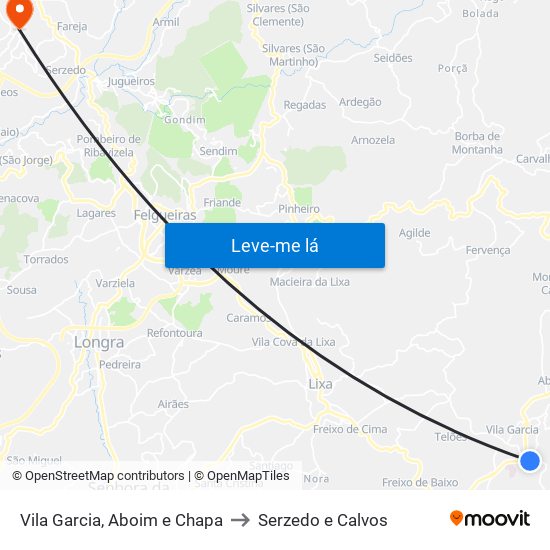 Vila Garcia, Aboim e Chapa to Serzedo e Calvos map