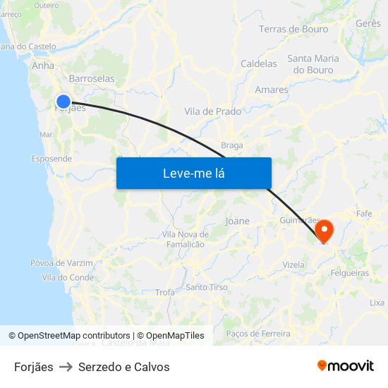 Forjães to Serzedo e Calvos map