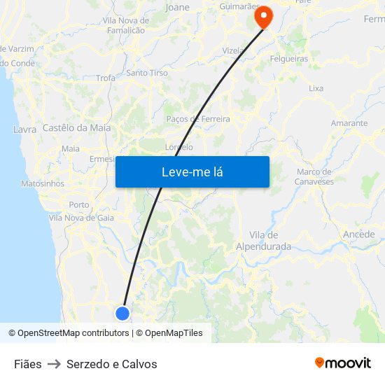 Fiães to Serzedo e Calvos map